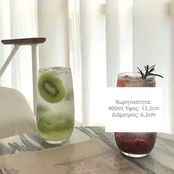 Γυάλινο ποτήρι ποτών σε σκανδιναβικό στυλ, στρογγυλό με καλαμάκι, κατάλληλο για μοχίτο, σόδα, νερό, χυμό και παγωμένο καφέ