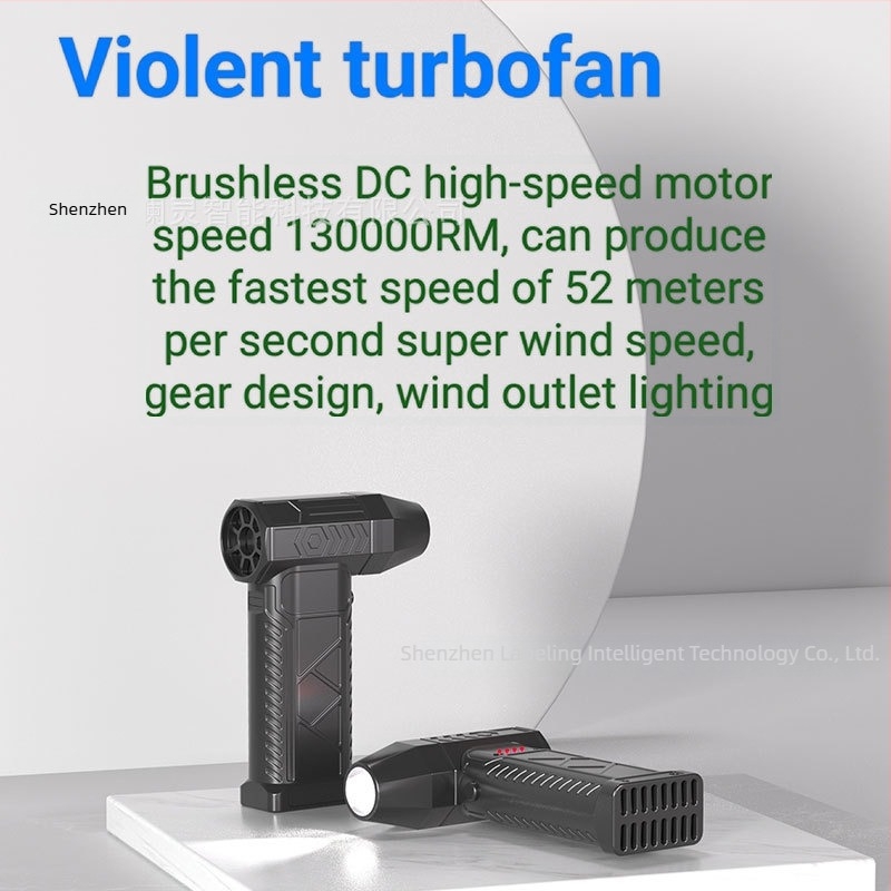 Χειροκίνητος Mini Turbo ανεμιστήρας με μοτέρ brushless, τροφοδοσία USB, ενσωματωμένη μπαταρία 1200–2000 mAh, 3 ταχύτητες, συμπαγείς διαστάσεις 133×91×35 mm, βάρος 400 g, εργαλείο αφαίρεσης σκόνης