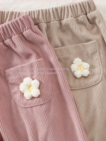 Σετ δύο τεμαχίων για κοριτσάκι: casual με φλοράλ corduroy παντελόνια για βρέφη και νηπιακά παιδιά