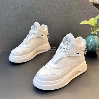 Ανδρικά λευκά sneakers με αερόσολες, 2025 άνοιξη-φθινόπωρο, καθημερινά αθλητικά παπούτσια με αύξηση ύψους