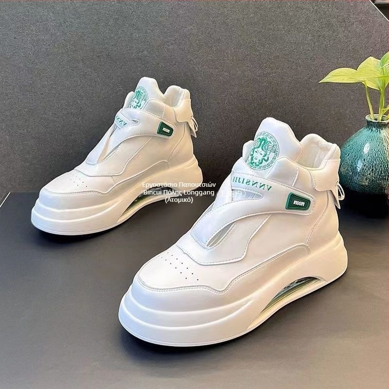 Ανδρικά λευκά sneakers με αερόσολες, 2025 άνοιξη-φθινόπωρο, καθημερινά αθλητικά παπούτσια με αύξηση ύψους