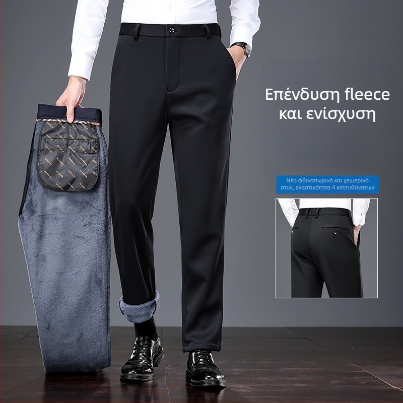 Beaver Velvet ανδρικά casual παντελόνια, ίσια γραμμή, ελαστικότητα τετραπλής κατεύθυνσης, μονόχρωμα, φθινοπωρινό-χειμερινό 2025