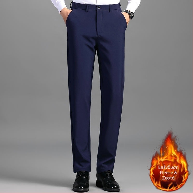 Ανδρικά παντελόνια σε business style, με επένδυση φλίς ή χωρίς, σε ίσια χαλαρή γραμμή, μακριά παντελόνια