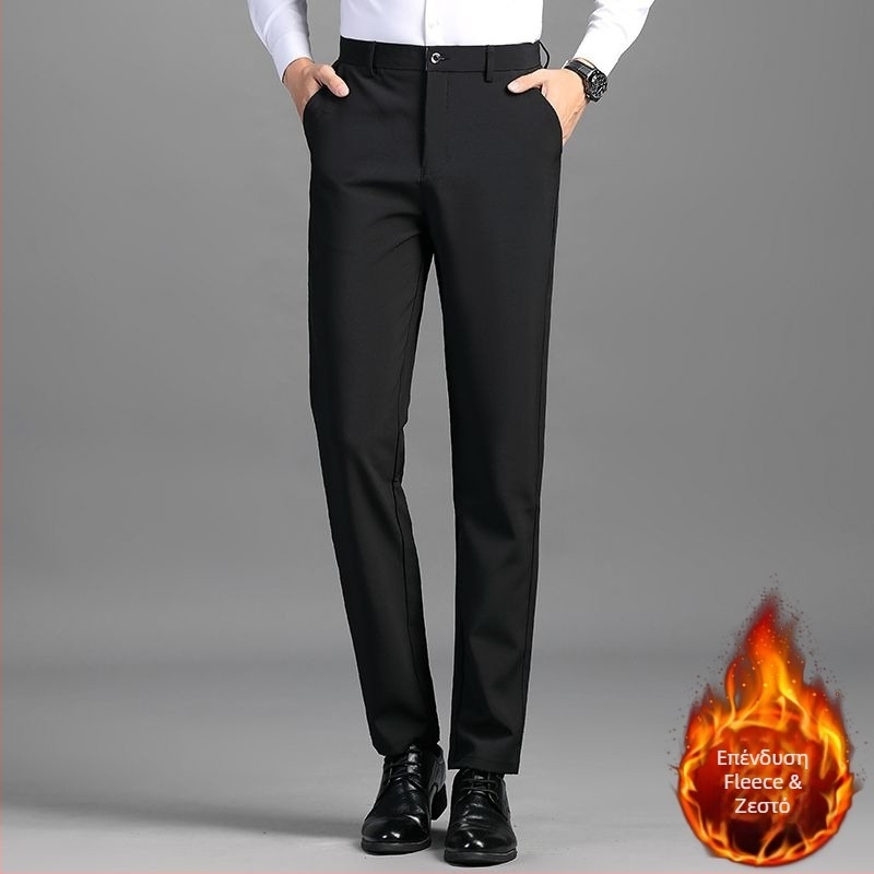 Ανδρικά παντελόνια σε business style, με επένδυση φλίς ή χωρίς, σε ίσια χαλαρή γραμμή, μακριά παντελόνια
