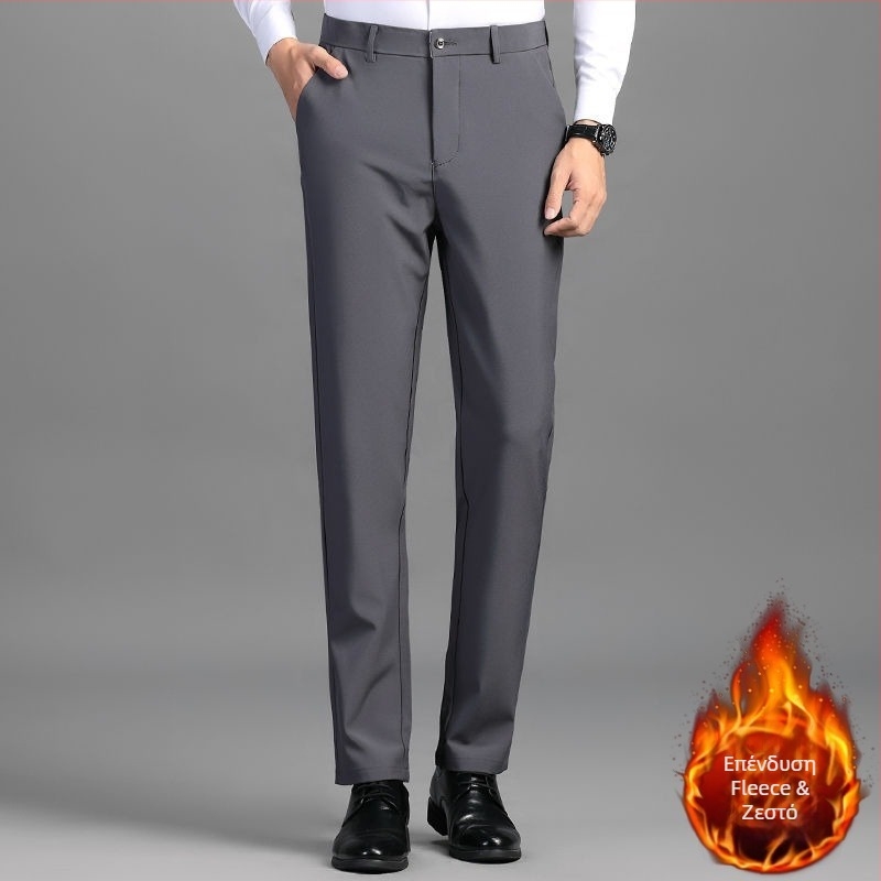 Ανδρικά παντελόνια σε business style, με επένδυση φλίς ή χωρίς, σε ίσια χαλαρή γραμμή, μακριά παντελόνια