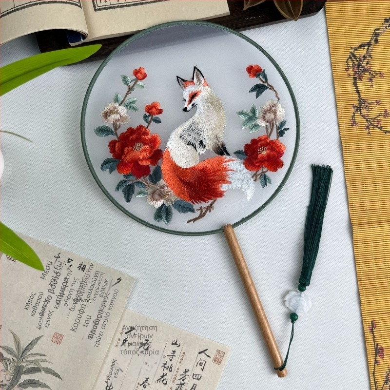 Suzhou Embroidery Κυκλικός ανεμιστήρας από μετάξι – διπλής όψης κεντημένος, κινεζικού στυλ, κλασικός χορευτικός ανεμιστήρας