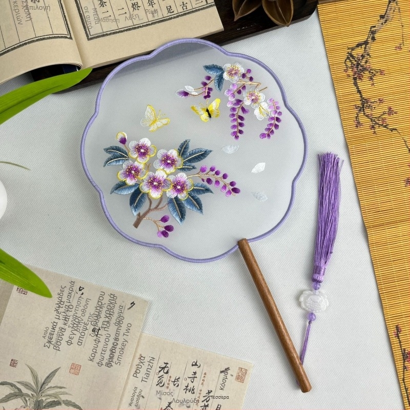 Suzhou Embroidery Κυκλικός ανεμιστήρας από μετάξι – διπλής όψης κεντημένος, κινεζικού στυλ, κλασικός χορευτικός ανεμιστήρας