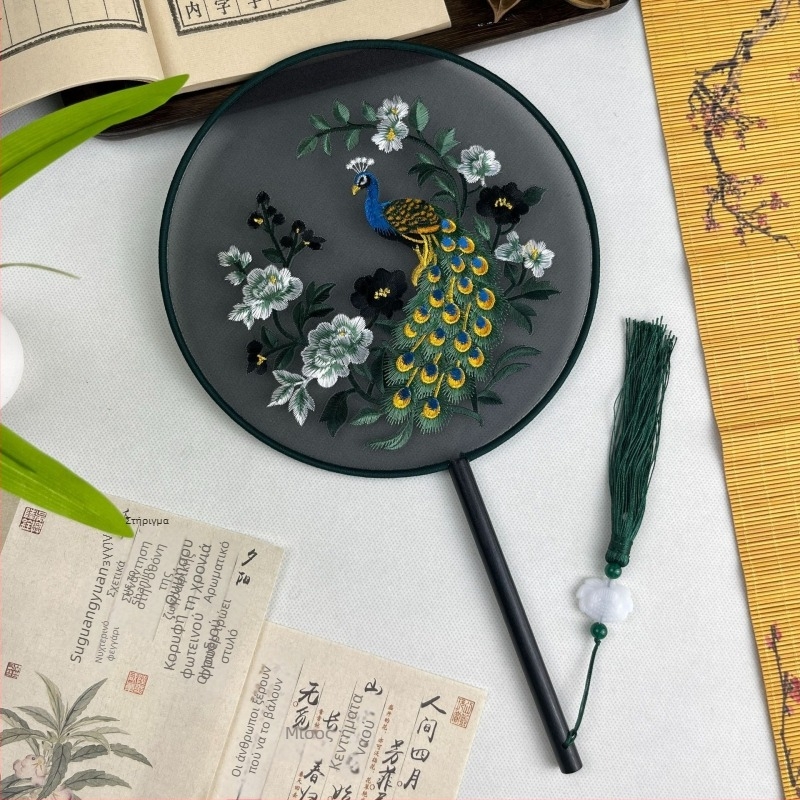 Suzhou Embroidery Κυκλικός ανεμιστήρας από μετάξι – διπλής όψης κεντημένος, κινεζικού στυλ, κλασικός χορευτικός ανεμιστήρας