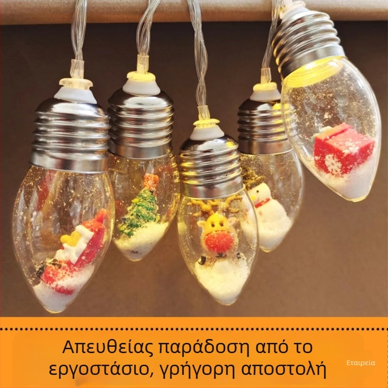 Χριστουγεννιάτικη φωτεινή αλυσίδα LED με φιγούρες Άγιου Βασίλη και χιονάνθρωπου, διακόσμηση για δέντρο και χώρο, 10 LED, θερμό λευκό 3000K, τροφοδοσία με μπαταρίες