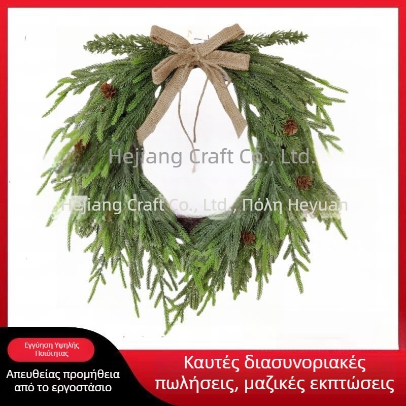 Χριστουγεννιάτικο στεφάνι με λινό φιόγκο και βελόνες πεύκου – κρεμαστό διακοσμητικό