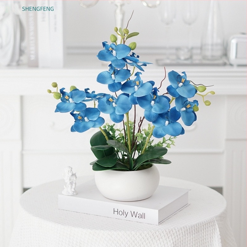 Phalaenopsis τεχνητή ορχιδέα σε κεραμική γλάστρα – σύνθεση από μεταξωτά άνθη με υφή κόλλας για διακόσμηση σαλονιού
