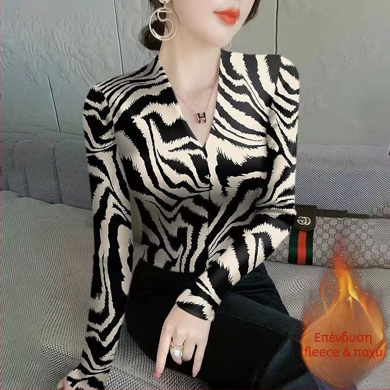 Γυναικείο T-shirt με V-λαιμό και κοντά μανίκια από Ice Silk, καλοκαιρινή μόδα, εφαρμοστή γραμμή, με εκτύπωση