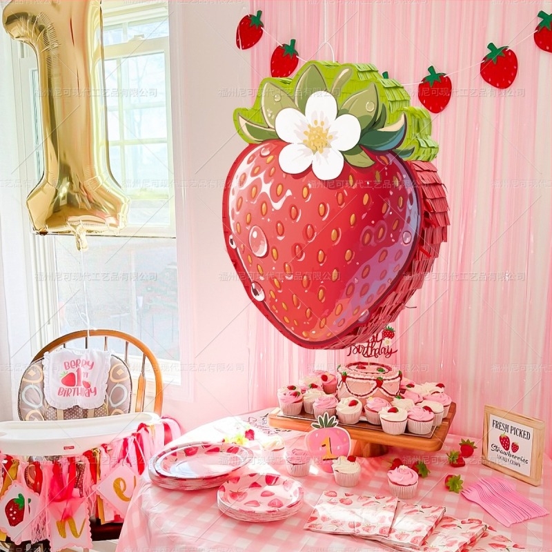 Κόκκινη Pinata φράουλας για παιδικό πάρτι αγοριών και κοριτσιών – διακοσμητικά και εξαρτήματα παιχνιδιού για σπάσιμο καραμελών