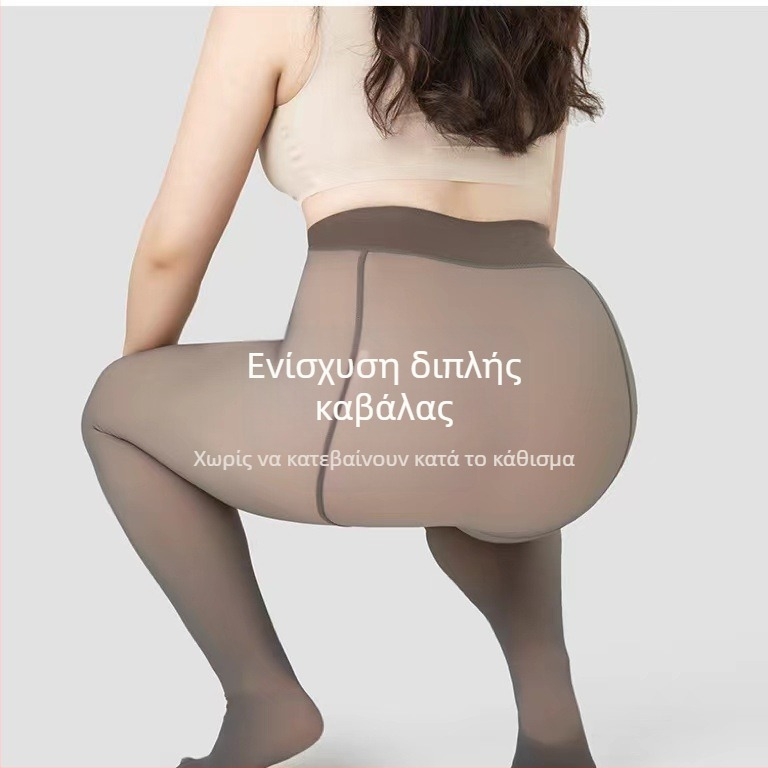 Μεγάλο μέγεθος αεροσυνοδός, γκρι διαφανείς παντελόνες-κάλτσες για φθινόπωρο-χειμώνα, μαύρα καλσόν