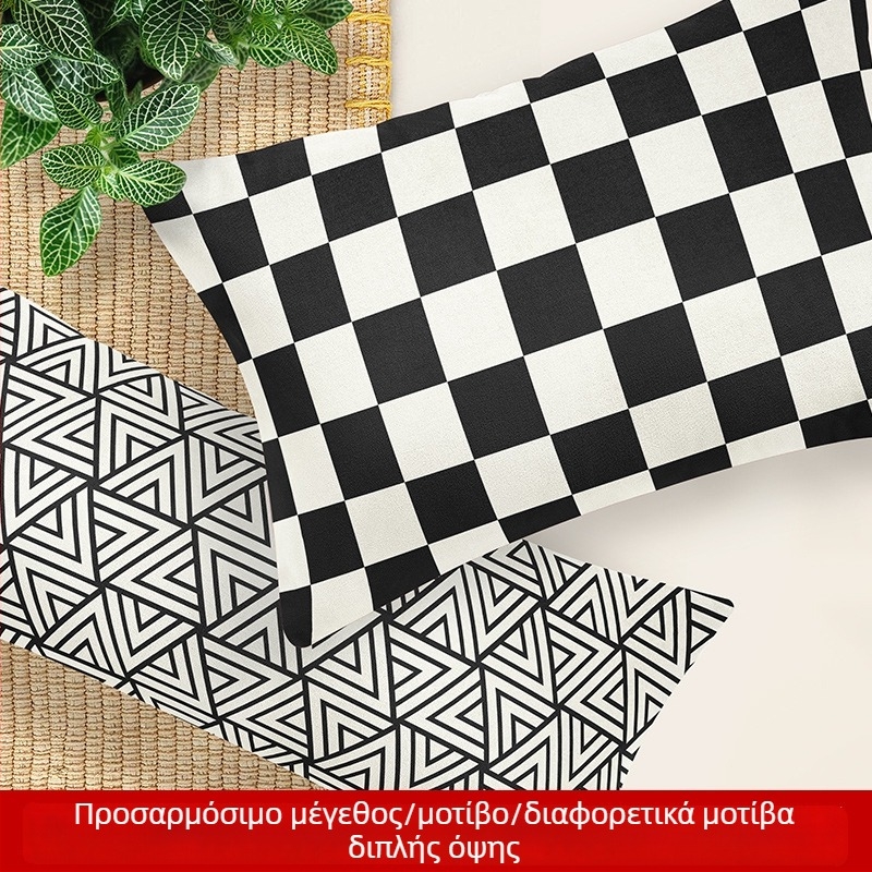 Μαύρο-άσπρο εσωτερικό μαξιλαριού με σχέδιο καρτούν, μοντέρνο μινιμαλιστικό σκανδιναβικό στυλ, 40x40–60x60 εκ