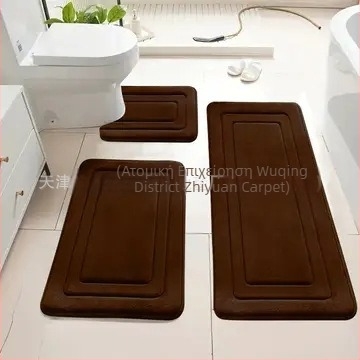 Σετ χαλάκι μπάνιου από coral fleece με κέντημα, απορροφητικό και δροσιστικό, 3 τεμάχια