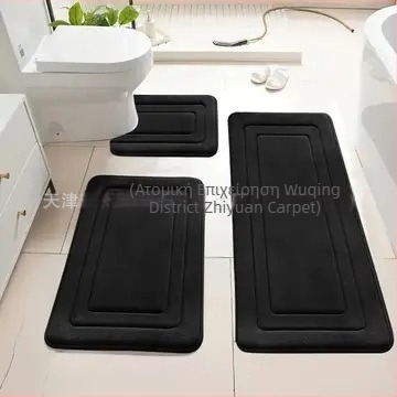 Σετ χαλάκι μπάνιου από coral fleece με κέντημα, απορροφητικό και δροσιστικό, 3 τεμάχια