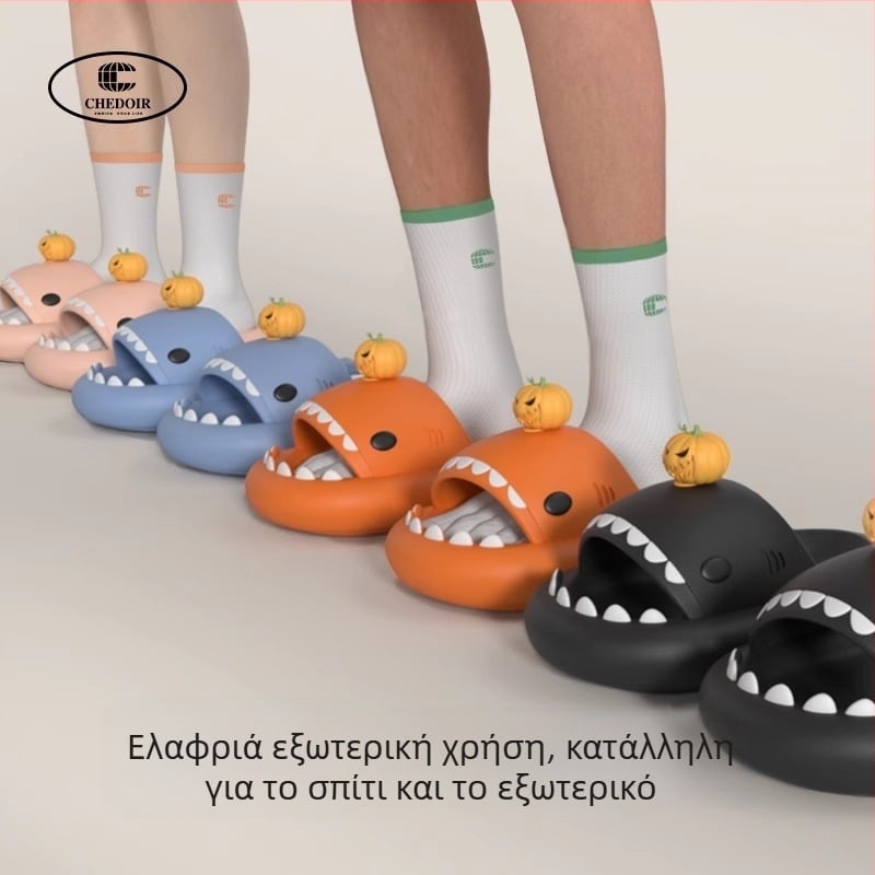 Παντόφλες με σχέδιο καρχαρία-κολοκύθα για γυναίκες και άνδρες, καλοκαιρινός καρτούν σχεδιασμός, αντιολισθητική μαλακή σόλα, άνετες για το σπίτι