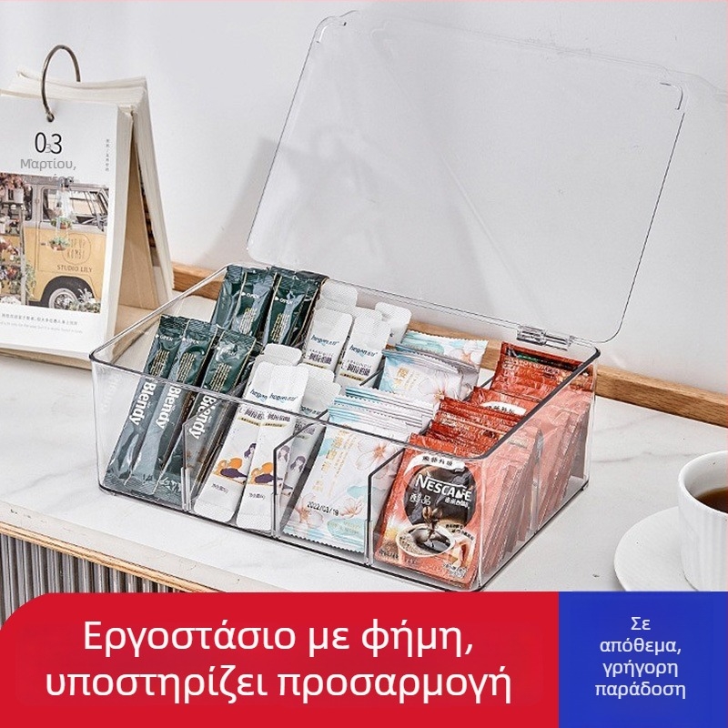 Διάφανη θήκη γραφείου με καπάκι για τσάι και καφέ, προστασία από σκόνη, με διαχωριστικά