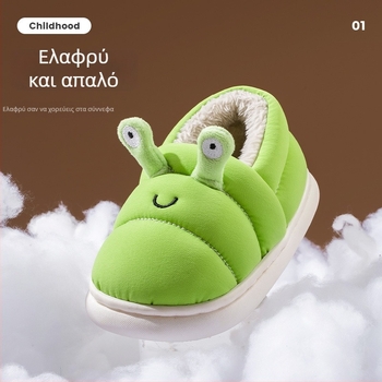 Παιδικές παντόφλες από βαμβάκι για το χειμώνα, αδιάβροχες με επένδυση φλίς, κλειστή φτέρνα, αντιολισθητικές εσωτερικές παντόφλες για αγόρια και κορίτσια, γλυκό σχέδιο καρτούν