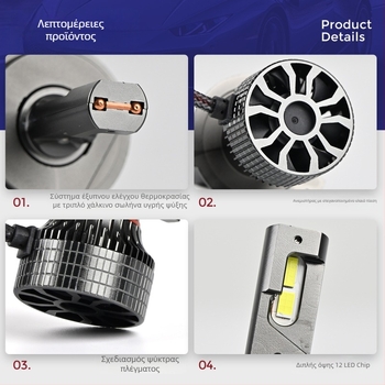 LED προβολέας αυτοκινήτου, 85W, 7500LM, IP68, κράμα αλουμινίου, διπλός χαλκοσωλήνας, ενσωματωμένη υψηλή/χαμηλή δέσμη, συμβατό με H7/H4, 12V
