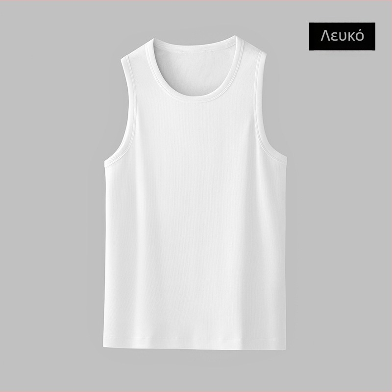 Βαμβαρούχο T‑shirt χωρίς μανίκια με λαιμό τύπου κουτάλι και ραβδωτό πλέξιμο, αθλητικό γιλέκο για άνδρες και εφήβους