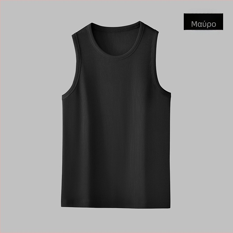 Βαμβαρούχο T‑shirt χωρίς μανίκια με λαιμό τύπου κουτάλι και ραβδωτό πλέξιμο, αθλητικό γιλέκο για άνδρες και εφήβους