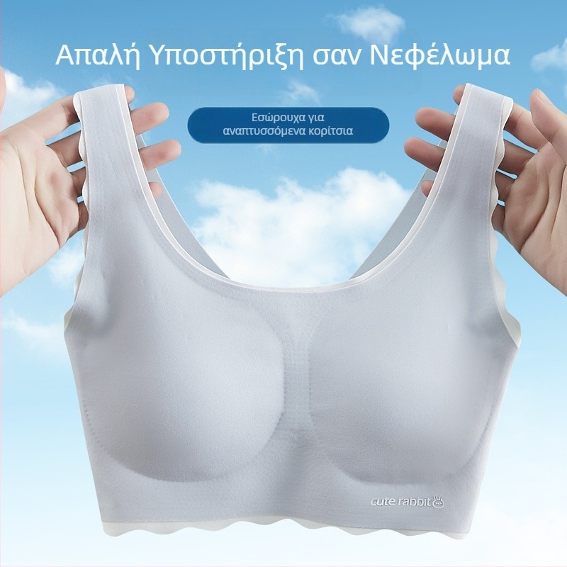 Αδιάραχο τοπ-μπρά για κορίτσια γυμνασίου, αεριζόμενο, με λεπτές διαμορφωμένες cups και σταθερές διπλές τιράντες