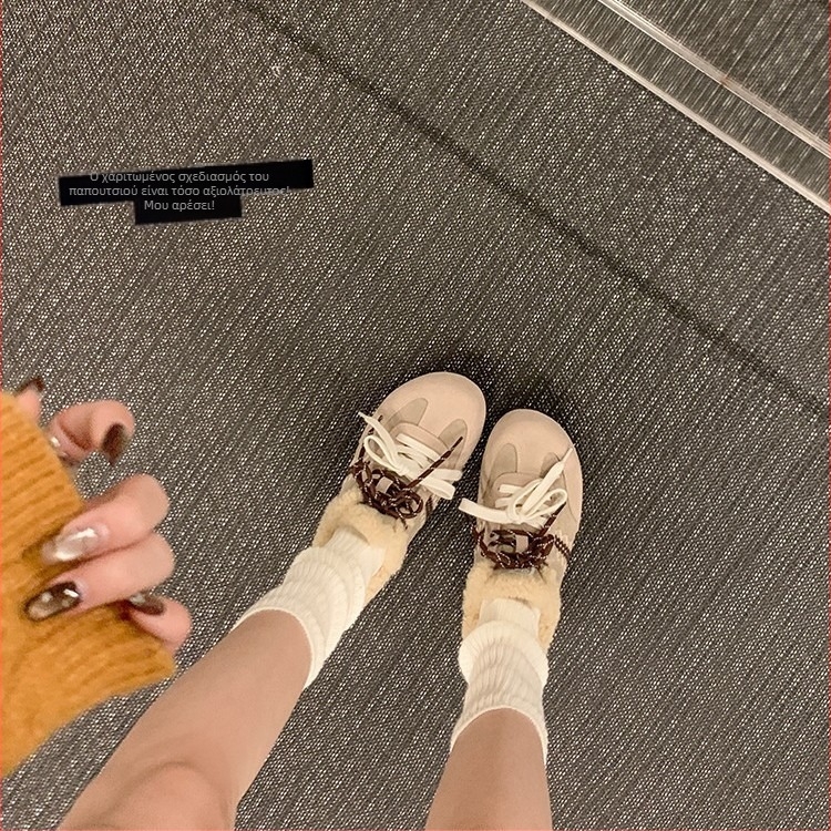 Καστανόχρωμοι loafers με κρυφό ύψος και μαλακό γούνινο εσωτερικό, γυναικείες ρετρό παπούτσια σε στυλ Birkenstock, βαμβακερά παπούτσια