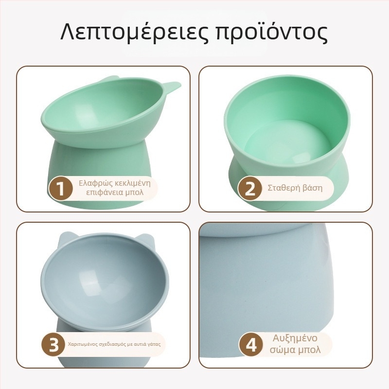 Υψωμένο μπολ φαγητού γάτας με κεκλιμένο άκρο, αντιανατροπή, πλαστικό μπολ με βάση για κατοικίδια
