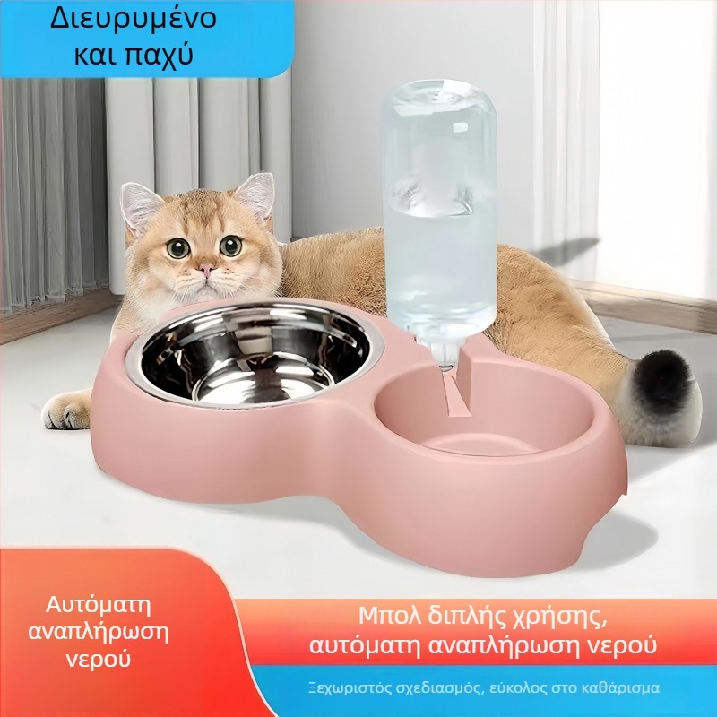 Έξυπνο διπλό μπολ για σκύλους και γάτες με αυτόματη παροχή νερού, μεγάλα διπλά μπολ με παχύτερα τοιχώματα