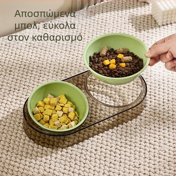Πολύχρωμο διπλό μπολ γάτας για φαγητό και νερό, με προστασία του λαιμού