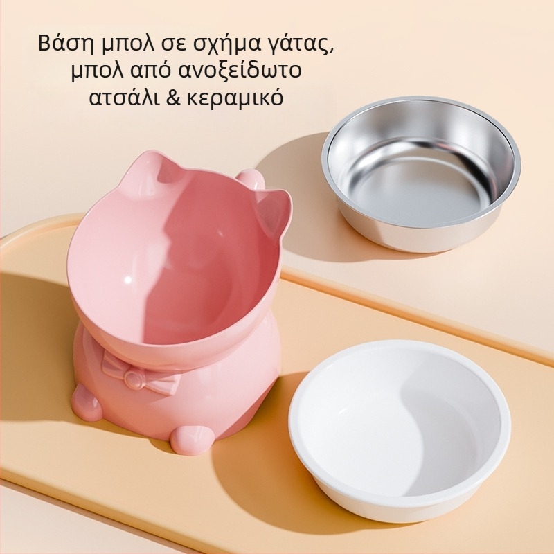 Μπολ γάτας με κεκλιμένο άκρο για προστασία του λαιμού, αντιδιαρροϊκό, ανοξείδωτο μπολ φαγητού και νερού για κατοικίδια