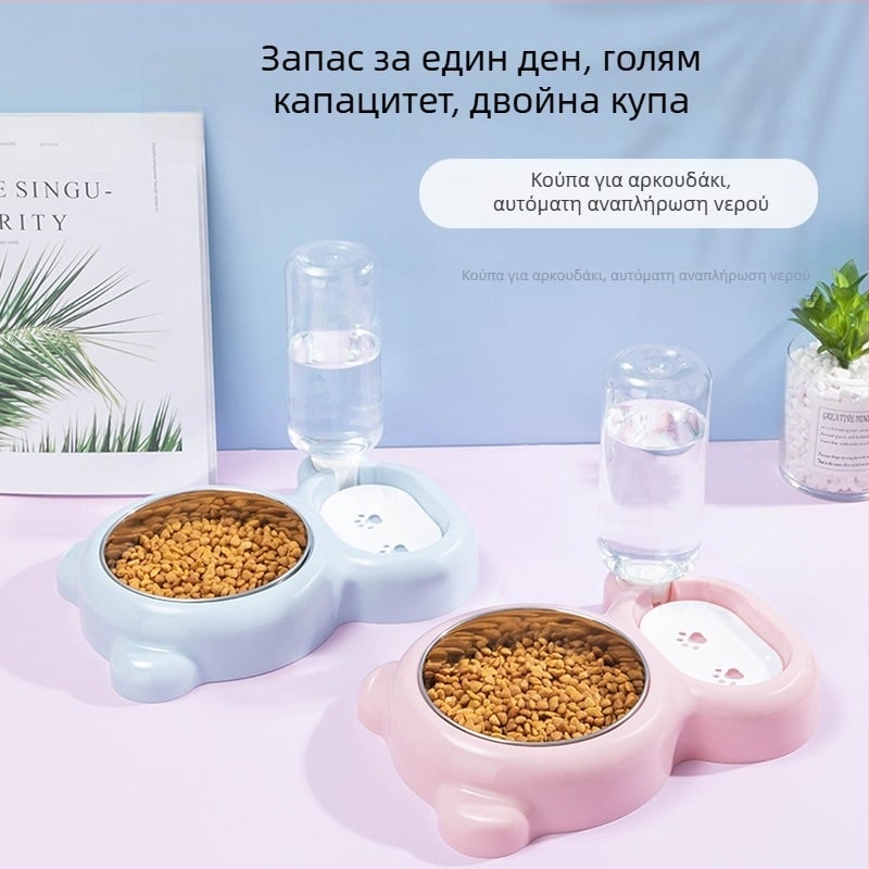 Διπλό μπολ για κατοικίδια με αυτόματη τροφοδοσία και πόσιμο νερό, σχέδιο κόκκινο panda