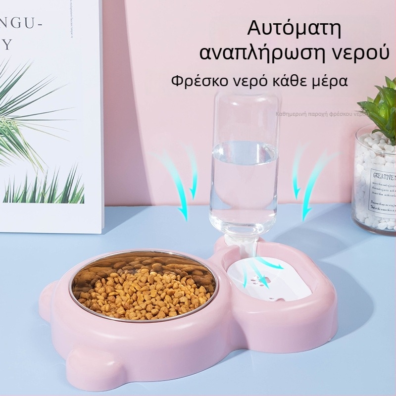 Διπλό μπολ για κατοικίδια με αυτόματη τροφοδοσία και πόσιμο νερό, σχέδιο κόκκινο panda