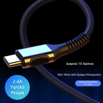 Καλώδιο φόρτισης USB denim για iPhone (Lightning) και USB-C συσκευές, μήκη 1/2/3 μέτρα.