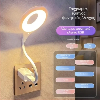 Λαμπτήρας γραφείου με AI φωνητικό έλεγχο, USB τροφοδοσία, αισθητή νυχτερινή λάμπα, ενσωματωμένος φωτιστικός Κομοδίνου