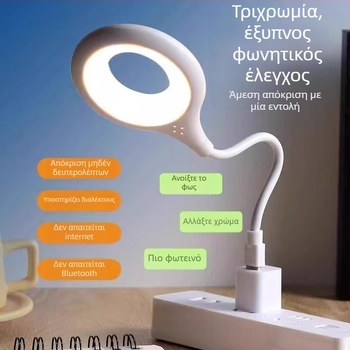 Λαμπτήρας γραφείου με AI φωνητικό έλεγχο, USB τροφοδοσία, αισθητή νυχτερινή λάμπα, ενσωματωμένος φωτιστικός Κομοδίνου