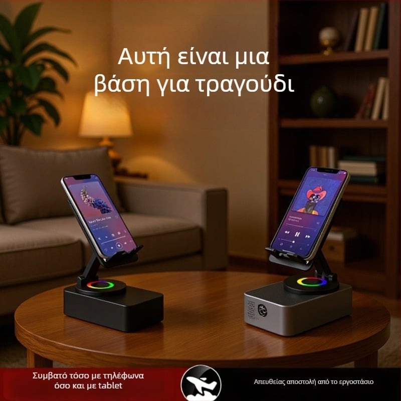 4-σε-1 βάση φόρτισης για ταμπλέτες και κινητά, με ασύρματο Bluetooth ηχείο, επιτραπέζια περιστροφή 360°