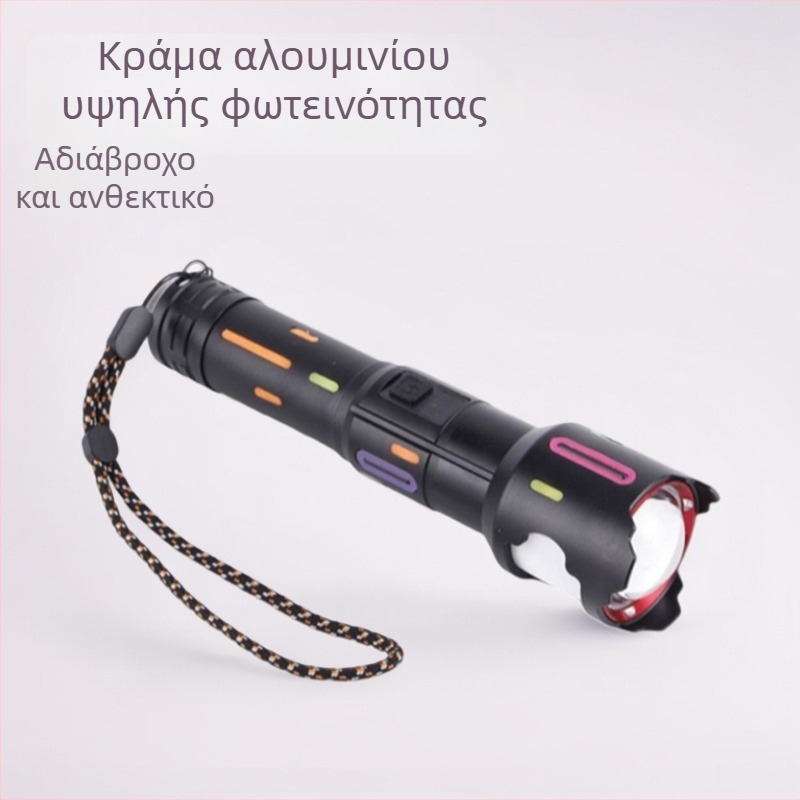 Φανάρι LED από κράμα αλουμινίου, εξωτερική χρήση, μακρινή εμβέλεια, πολυλειτουργικό επαναφορτιζόμενο φως, αδιάβροχο, 18650