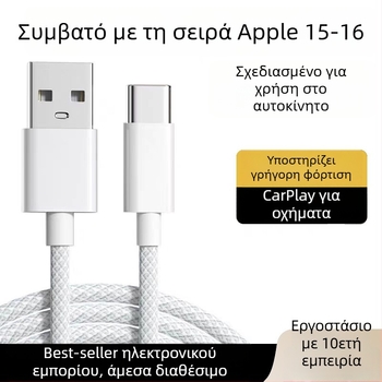 Πλεκτό USB-C καλώδιο δεδομένων για Apple iPhone 15–17 Pro, φορτιστής αυτοκινήτου, καλώδιο Type-C γρήγορης φόρτισης