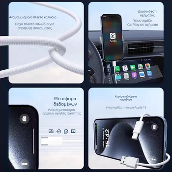 Πλεκτό USB-C καλώδιο δεδομένων για Apple iPhone 15–17 Pro, φορτιστής αυτοκινήτου, καλώδιο Type-C γρήγορης φόρτισης