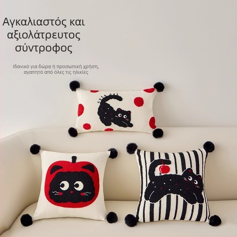 Κεντημένο διακοσμητικό μαξιλάρι με cartoon σχέδιο, πολυτελές με γέμισμα, για κρεβάτι, κεφαλάρι και σαλόνι