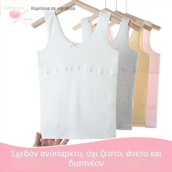 Βαμβακερό προπονητικό σουτιέν για κορίτσια σε φάση ανάπτυξης (6–14 ετών), αθλητικό στυλ, διπλές σταθερές τιράντες, χωρίς ενίσχυση, λεπτά διαμορφωμένα καλούπια στήθους, δροσερό και άνετο