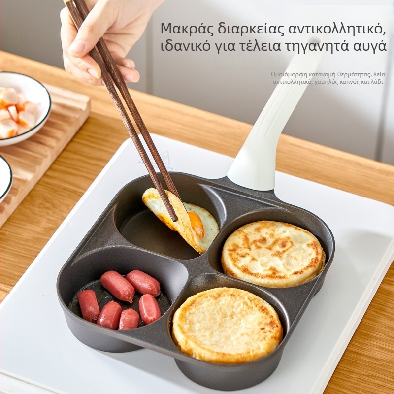 Τιτάνιο τηγάνι πρωινού για χάμπουργκερ με τέσσερις τρύπες, αντικολλητικό τηγάνι για αυγά – ευρύχωρο, βαθύ, με επίπεδη βάση