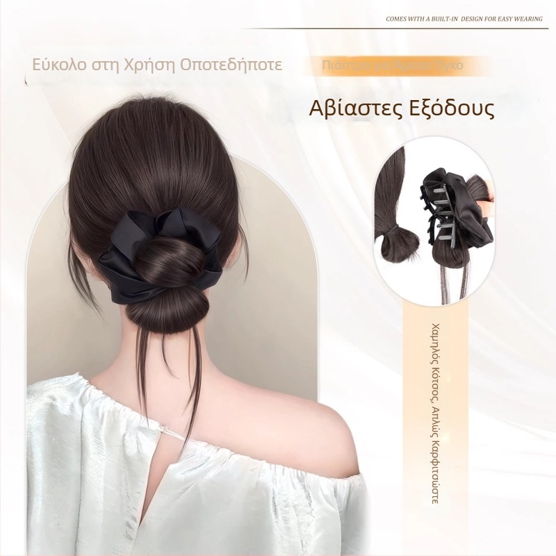 Τεχνητός κότσος με κλάμερ μαλλιών και λαστιχάκι — φυσικό αφράτο στυλ