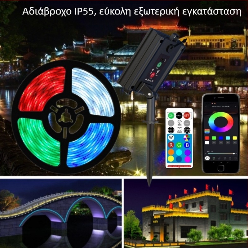 Ηλιακή LED λωρίδα φωτισμού με USB φόρτιση, εξωτερική διακόσμηση για κατασκήνωση και αυλή, αδιάβροχο IP65, τροφοδοσία από μπαταρία/USB/ηλιακή ενέργεια, για κρέμασμα σε δέντρο
