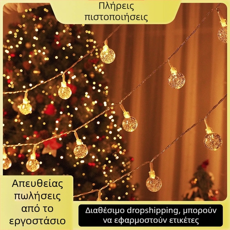 Ηλιακή LED αλυσίδα με σφαιρικές φούσκες για εξωτερική αυλή, αδιάβροχο διακοσμητικό φως για τα Χριστούγεννα και το κάμπινγκ