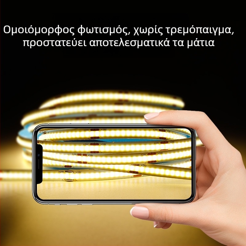 COB LED λωρίδα με αυτοκόλλητη βάση για ντουλάπες, ενσωματωμένη σε αλουμινένιο κανάλι, 24V χαμηλής τάσης, εσωτερικός φωτισμός οροφής ατμόσφαιρα