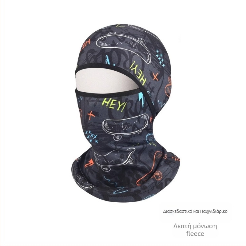 Μάσκα ποδηλασίας με επένδυση fleece, αντιανεμική και ζεστή, με προστασία αυτιών, εκτυπωμένο σχέδιο, καπέλο σε στιλ Lei Feng